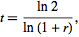  t=(ln2)/(ln(1+r)), 
